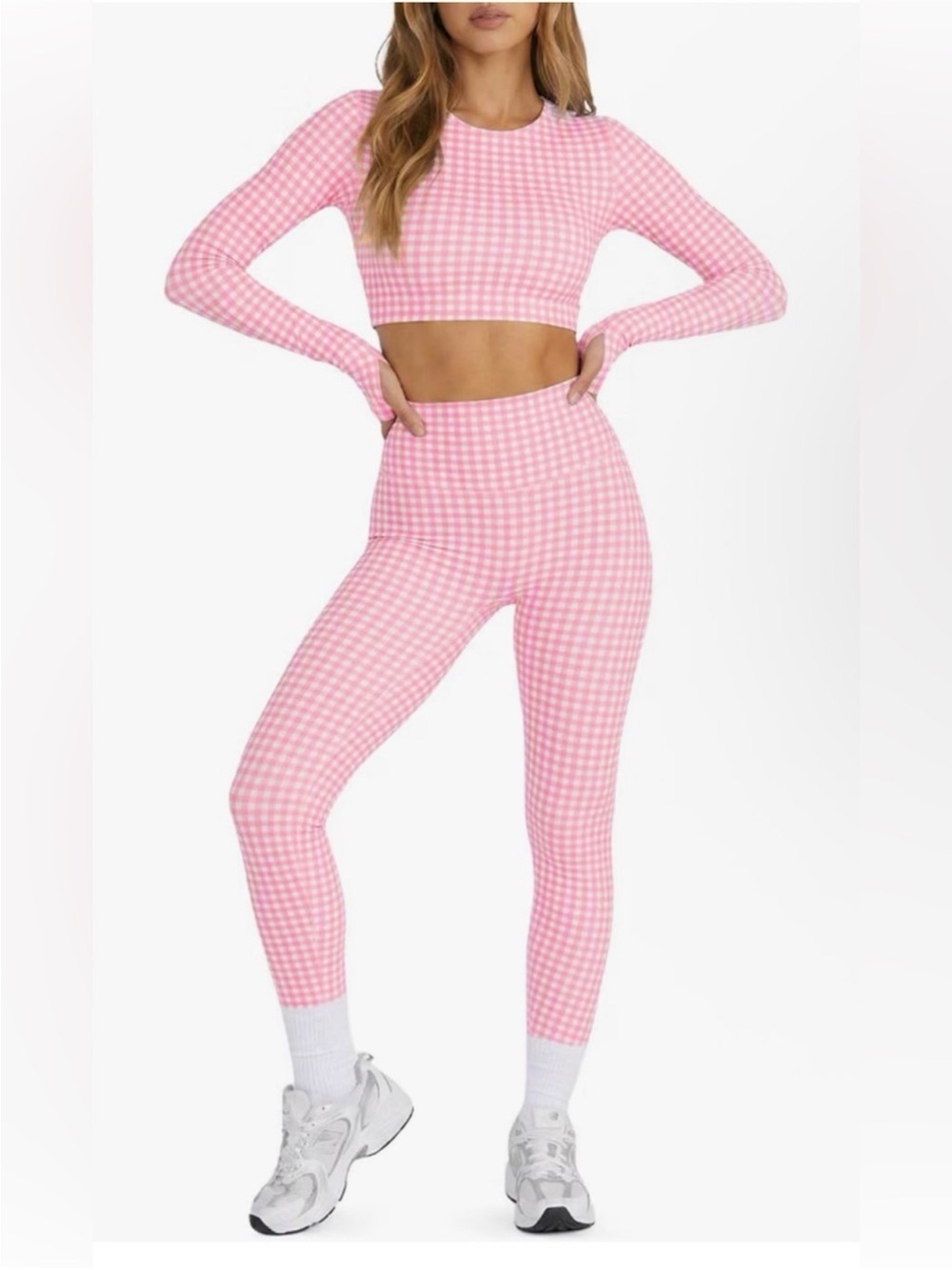Pink Gingham High-Waist Leggings - Women's Active SET